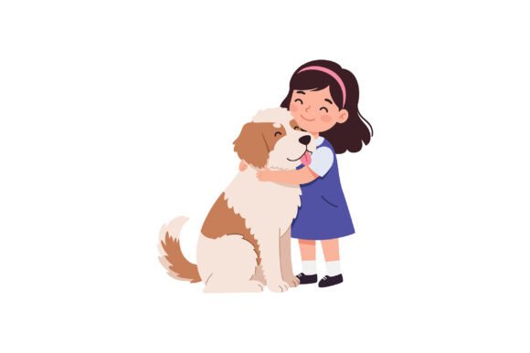 A Joyful Girl Hugging Her Friendly Dog