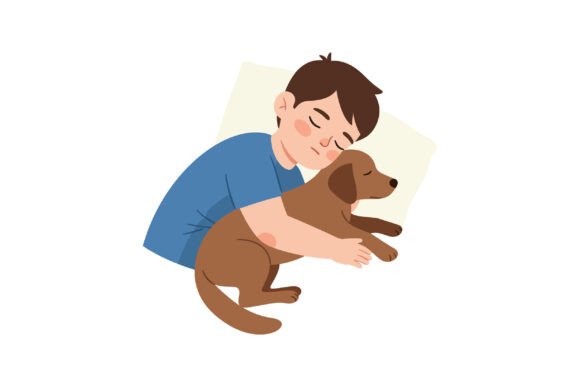 A Young Boy Sleeping with His Dog Embroidery