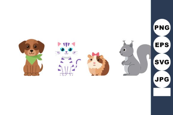 Cute Cartoon Dog Cat Hamster and Squirrel