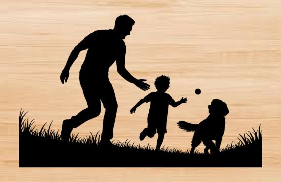 Dad Son Playing with Dog Silhouette SVG Review