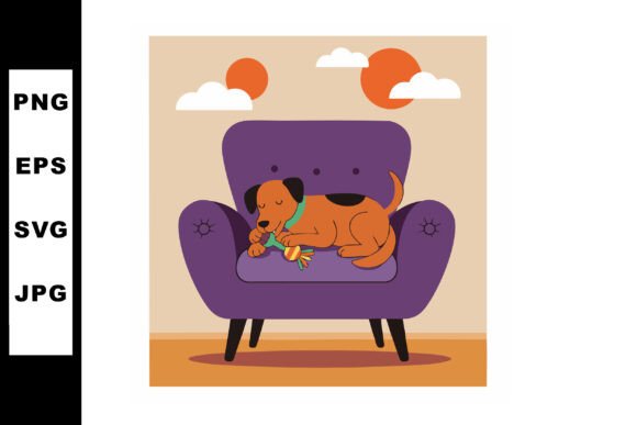Dog Sleeping on Purple Armchair with Ora