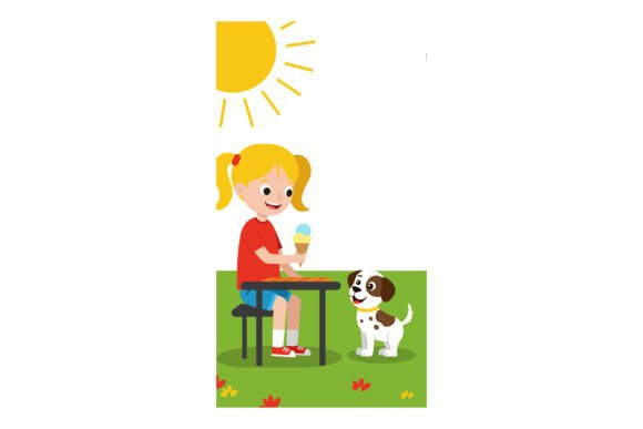 Girl with Ice Cream Sitting on Bench