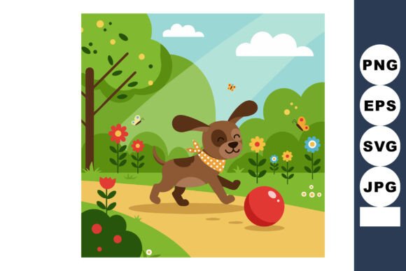 Happy Brown Dog Playing with Red Ball