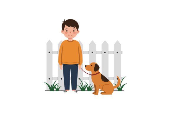 Happy Child and Playful Dog in Flat Vect Review