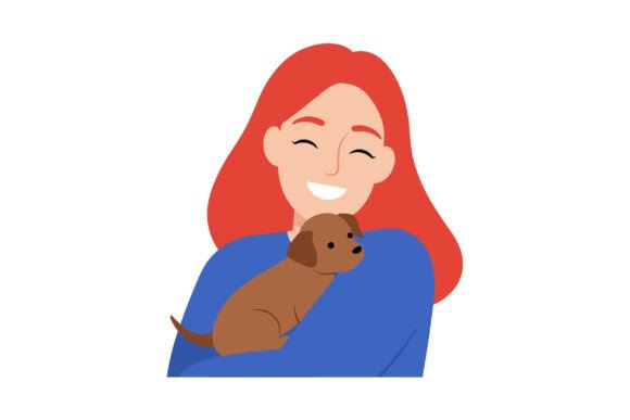 Happy Woman with Red Hair Holding a Small Dog