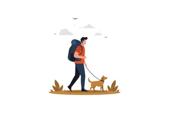 Man Walking with a Dog in a Natural Sett