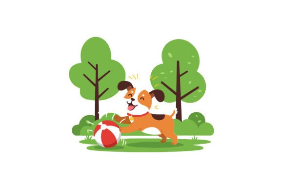 Playful Dog with Ball in a Flat Design V