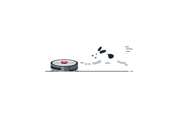 Small Dog Chasing Robotic Vacuum Cleaner