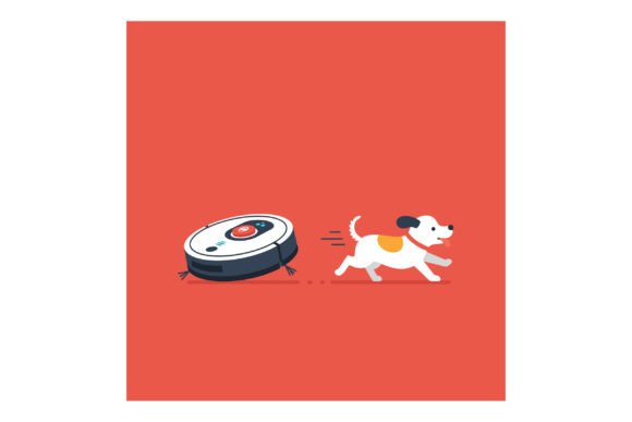Small Dog Running from Robotic Vacuum