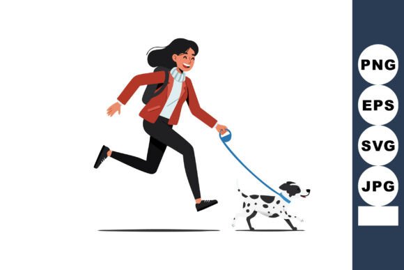 Woman Running with Dalmatian Dog on Blue Embroidery Review
